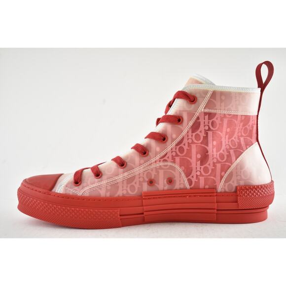 Dior Mens B23 Red Oblique Logo Transparent High Top Lace Up Flat Sneaker 44 11 - Picture 8 of 11